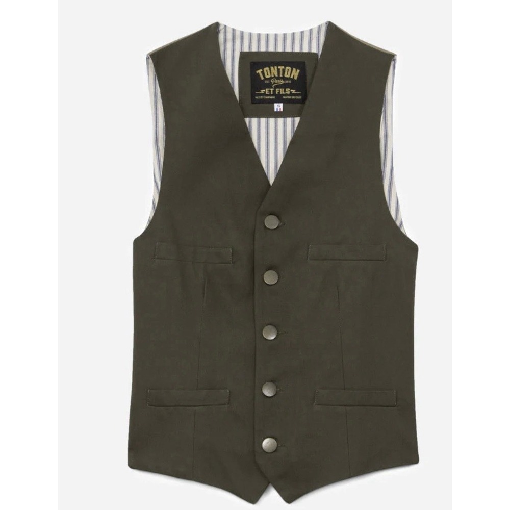Tonton Et‎ Fils Cotton Canvas Vest Green Adjustable Back Men's 3XL